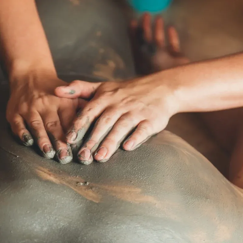 A guest receiving the elemental dermal resurfacing of Elemental Renew at Agaporia's regenerative sanctuary in Montefollonico, Tuscany.