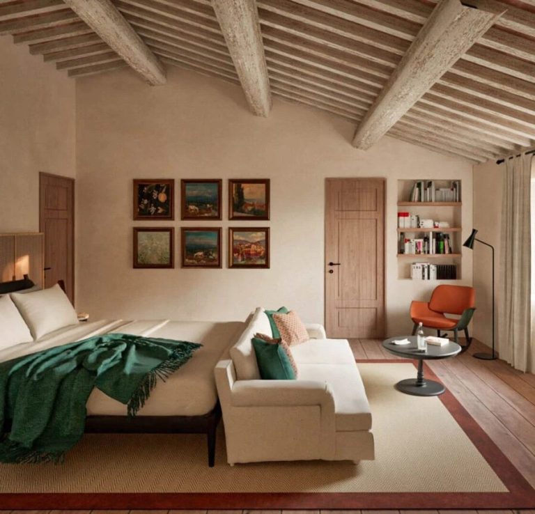 Elegant Suite Deluxe with King Size bed, painstakingly restored using original materials found on the estate. 