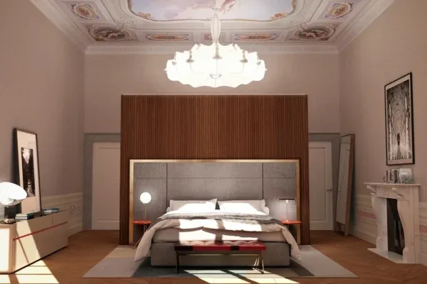 Interior of an 80m² Master Residency at Agaporia opening onto the infinite cadence of the Tuscan hills, with multi-chambered architectural volumes and reclaimed natural materials.
