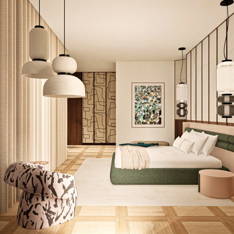 Interior space rendering the Architecture Of Presence framework at the 173-acre Agaporia estate. The Engineering Of Comfort: light, silence, material, and volume calibrated to the inhabitant at the regenerative five-star sanctuary in Tuscany.